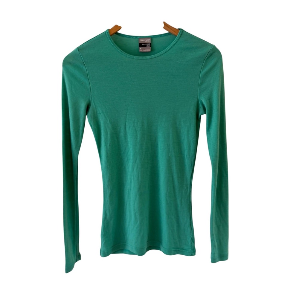 Icebreaker Merino Bodyfit Basics 200 Base Layer Top Womens M Green Thermal FLAWS